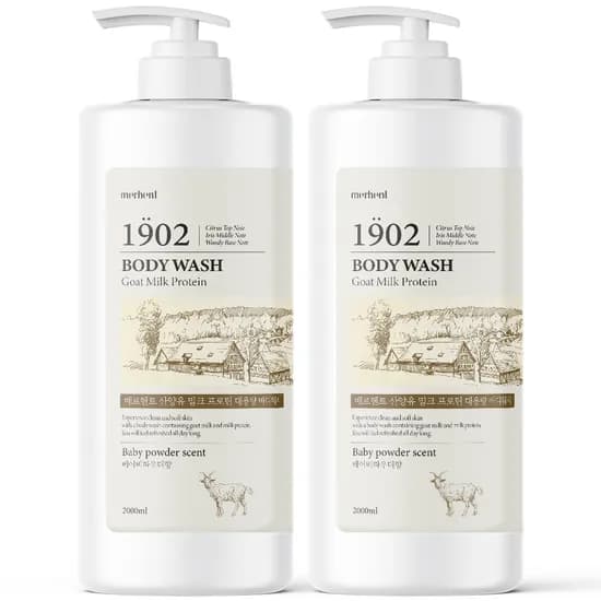 메르헨트 산양유 밀크프로틴 대용량 바디워시 베이비파우더향, 2L, 2개