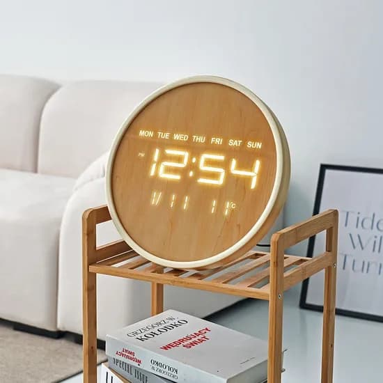 우드 LED 시계, HV-1005, 32*32cm, 베이지, 1개