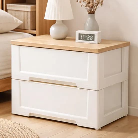 보노하우스 화이트 이노스 우드상판 서랍장, 화이트(화이트오크), 562mm, 2단