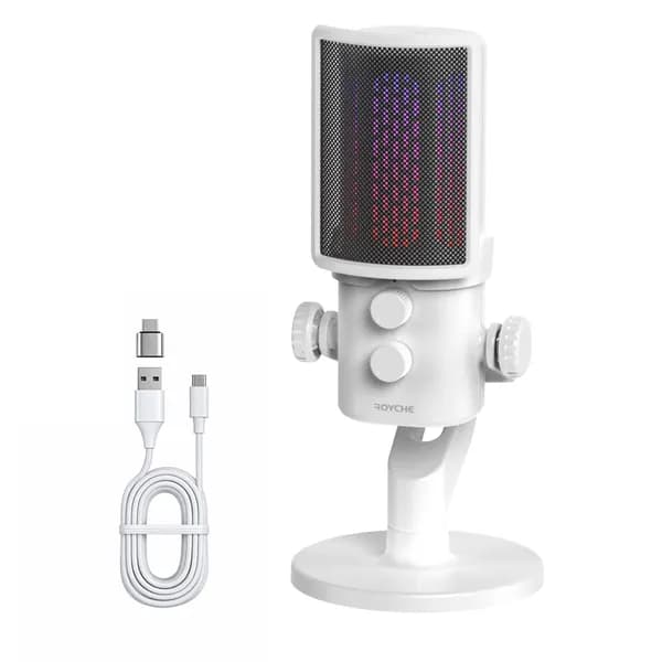로이체 고감도 사운드마스터 RGB LED 콘덴서 게이밍 스탠드 마이크 RCM-G200 화이트