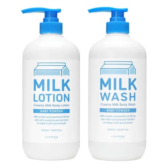 코스메이트 크리미 밀크 바디로션 & 바디워시 1000ml + 1000ml 1세트
