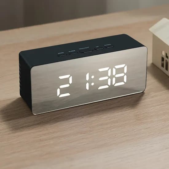 레토 무소음 알람 LED 거울시계, LLC-P02, 블랙, 1개