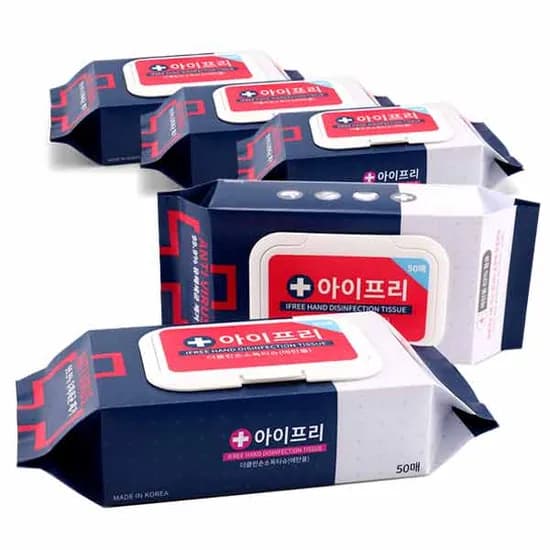 아이프리 손 소독 물티슈 캡형 50매 5팩 450g
