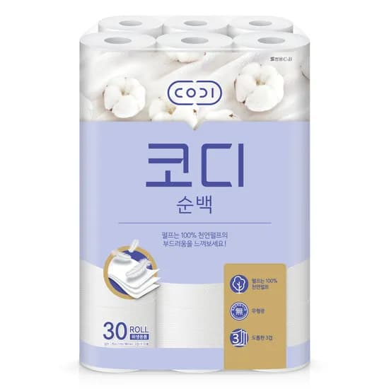 코디 순백 두루마리 휴지 3겹 25m 30롤 1개 13,600원