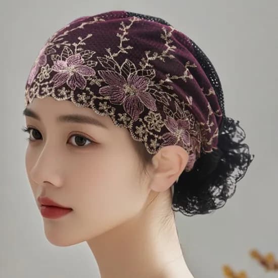 라포르비 노블레스 플라워 자수 레이스 헤어 두건, 퍼플
