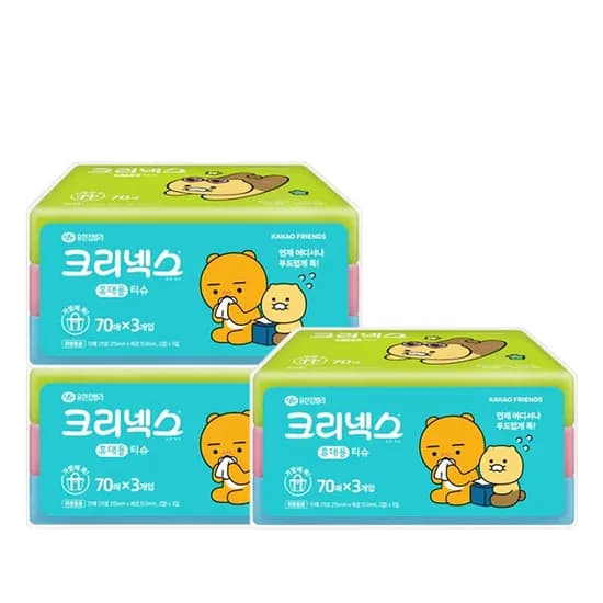 크리넥스 카카오프렌즈 휴대용 티슈 70매 9개