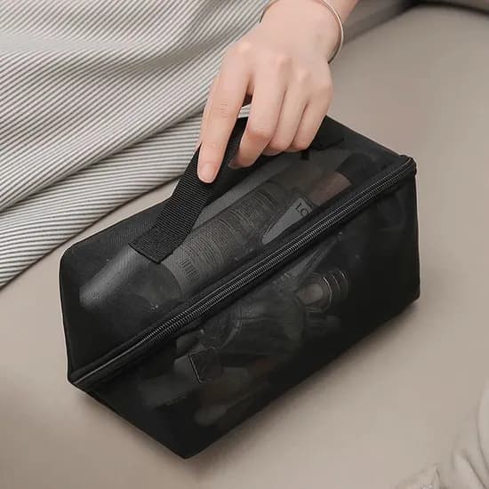 모나코올리브 휴대용 메쉬 화장품 파우치 블랙