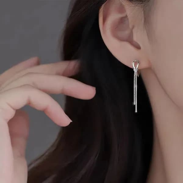 S925 실버 체인 드롭 원터치 링귀걸이 실버 1쌍