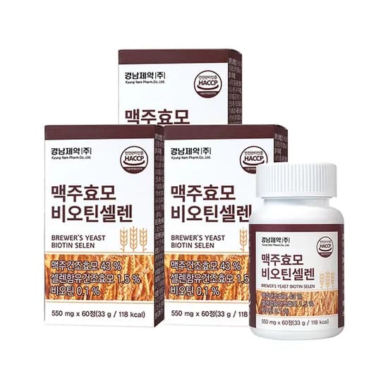 경남제약 맥주효모 비오틴셀렌, 550mg, 60정, 3개