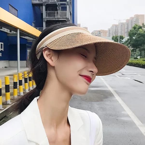 여성용 자외선차단 밀짚 라탄 썬캡 모자 베이지