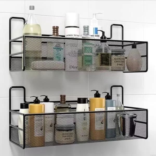 타이달 무타공 메쉬 욕실 선반 일자형 화이트 1개