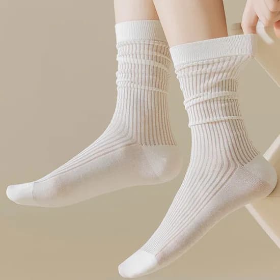 더빨강양말 골지 시스루 장목 양말, 화이트, 여성용, 4켤레