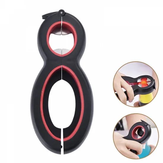 6in1 만능 멀티 병따개, 블랙+레드, 1개