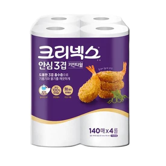크리넥스 안심 3겹 키친타올 140매 4롤