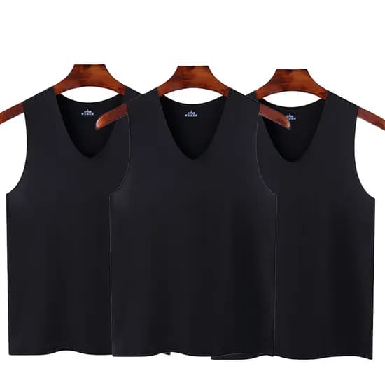 남성 쿨링 심리스 브이넥 나시, 블랙 3개, 4XL
