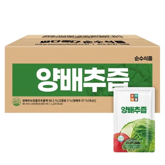 순수식품 양배추즙, 80ml, 100포, 1박스
