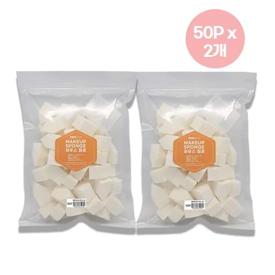 하우스 메이크업 스펀지 퍼프, 화이트, 무향, 50P x 2개