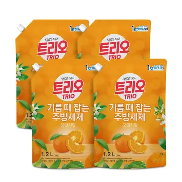 트리오 기름때 잡는 주방세제 오렌지향 1.2L 4개