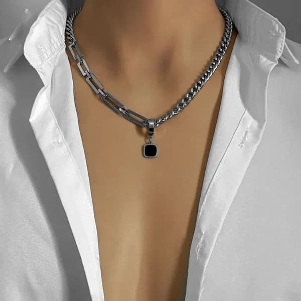 Lalladot 남녀공용 티타늄 체인 목걸이 블랙스퀘어 ONE SIZE 1개