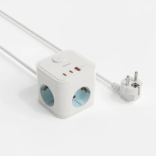 무아스 마카롱 3구 USB 고용량 큐브 멀티탭 스카이블루 1.5m 1개
