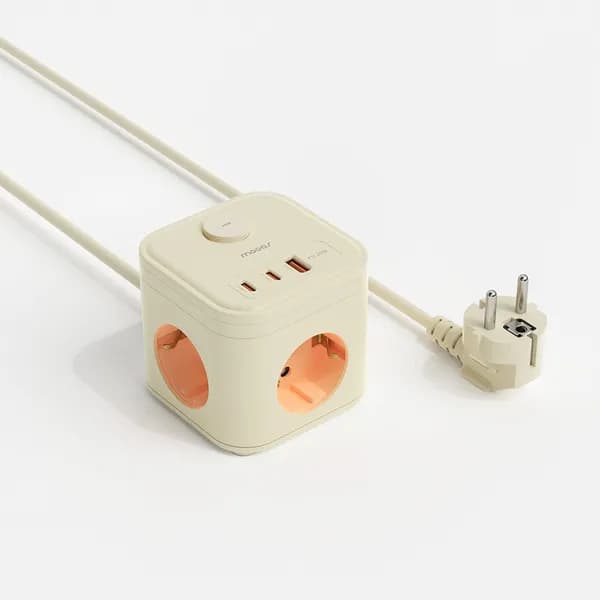 무아스 마카롱 3구 USB 고용량 큐브 멀티탭 네온오렌지 1.5m 1개