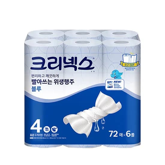크리넥스 빨아쓰는 위생행주 블루 72매 6롤 1개