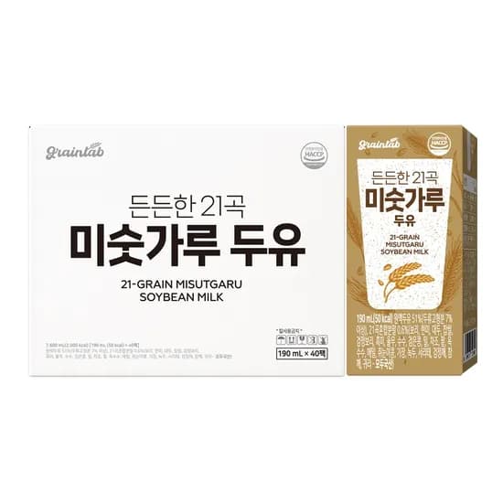 그레인랩 든든한 21곡 미숫가루 두유, 190ml, 40팩
