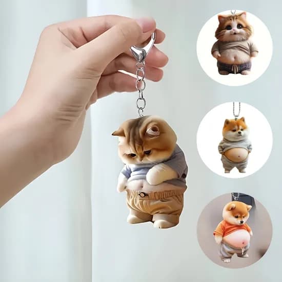 뚱땡이 애완 키링, 시무룩 비만 고양이, 1개