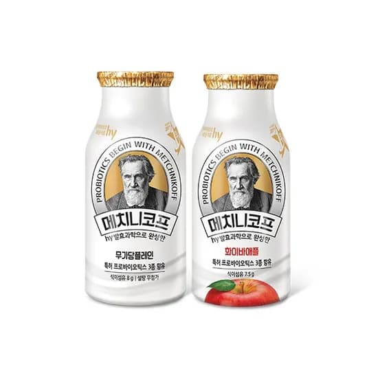 한국야쿠르트 메치니코프, 무가당 플레인, 140ml, 12개 + 화이바 애플, 140ml, 12개