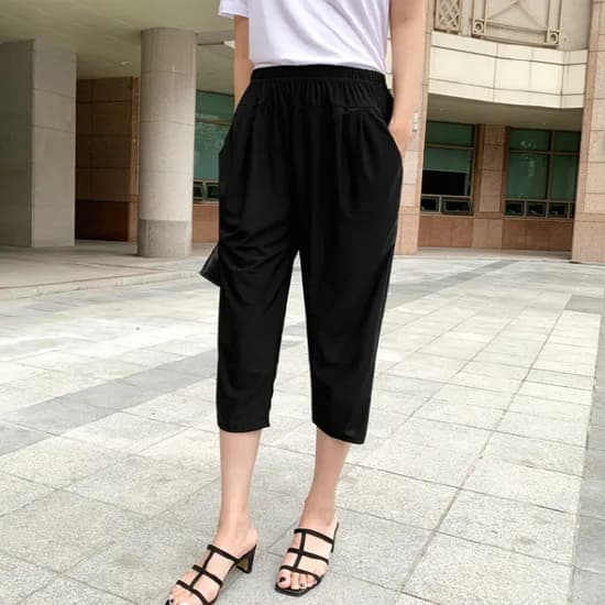 여름 7부 밴딩 팬츠, 블랙, 2XL(77-88), 1개