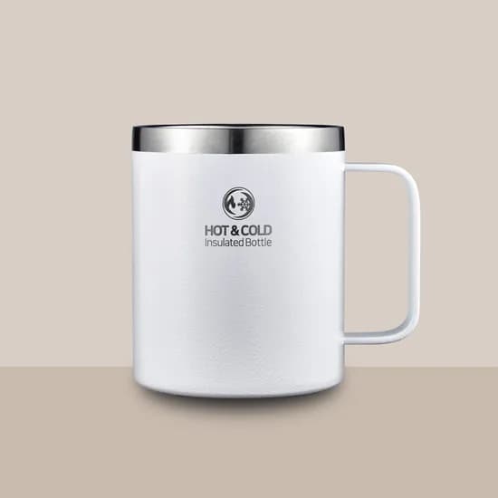 리벤스 스텐 보온보냉 손잡이 머그컵, 화이트, 400ml, 1개