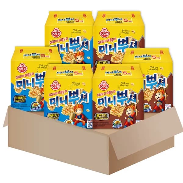 오뚜기 미니뿌셔 라면 스낵 불고기맛 55g 15개 + 바비큐맛 55g 15개