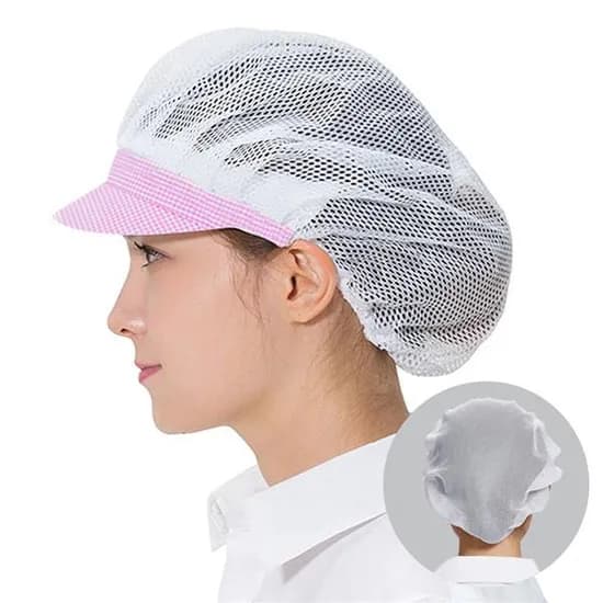 올리브가운 망사 주방 위생모자, 핑크체크