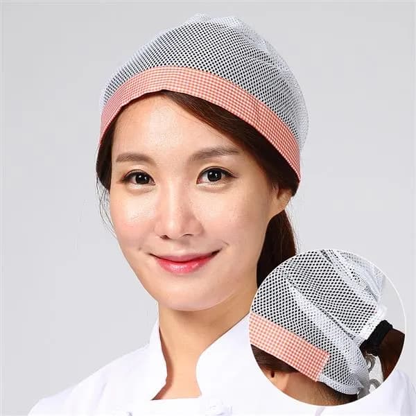 핑크체크 띠 망사 스카프 SC-148, 핑크