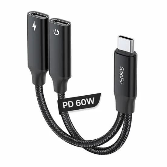 60W PD USB-C to C타입 이어폰 2in1 듀얼 젠더 GD19 블랙 13.5cm 1개