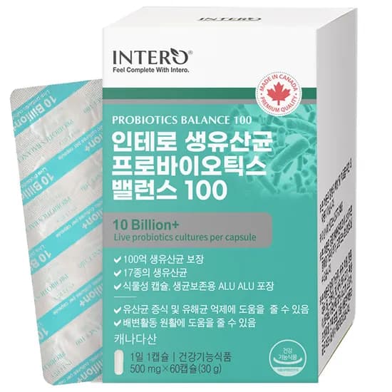 인테로 생유산균 프로바이오틱스 밸런스 500mg 60캡슐 1박스