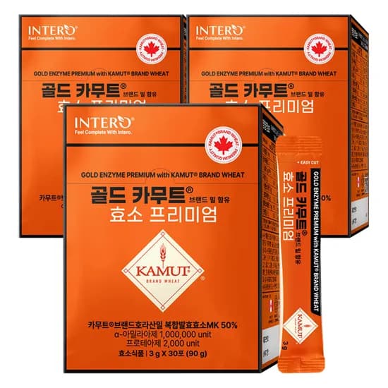 인테로 골드 카무트 브랜드밀 함유 효소 프리미엄, 3g, 30포, 3박스
