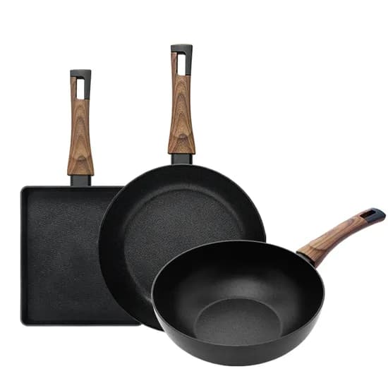 실바트 까리노 IH 인덕션 프라이팬 3종 세트, 블랙, 사각팬 24cm+프라이팬 30cm+궁중팬 30cm, 1세트
