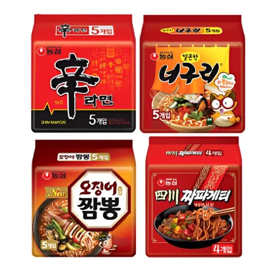 농심, 신라면, 120g, 5개 + 너구리, 120g, 5개 + 사천 짜파게티, 137g, 4개 + 오징어짬뽕, 124g, 5개
