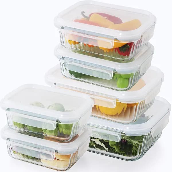 네오플램 내열유리 반찬통 밀폐용기 370ml 2개+600ml 2개+1000ml 1개+1500ml 1개 6개입 1세트