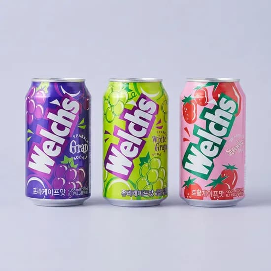 웰치스 웰치소다 탄산 음료 세트 포도맛 8개 딸기맛 8개 청포도맛 8개 355ml 1세트
