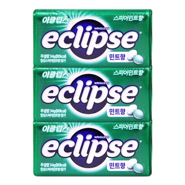 오리온제과 이클립스 한정판 스피어민트향 무설탕 캔디 34g 3개
