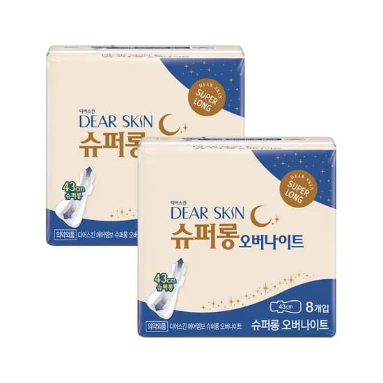 깨끗한나라 디어스킨 에어엠보 생리대 오버나이트 이상 8개입 2팩