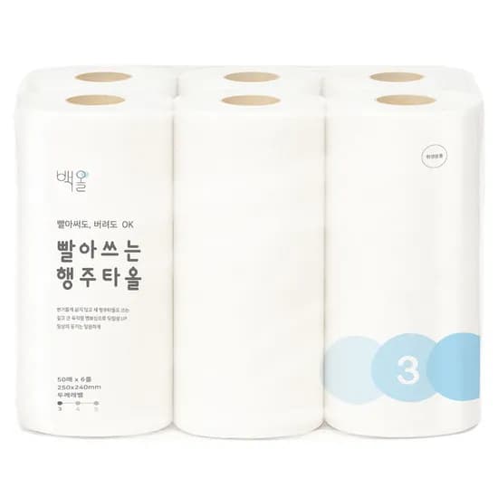 백올 도톰한 빨아쓰는 행주타올 스카이블루 50매 6롤