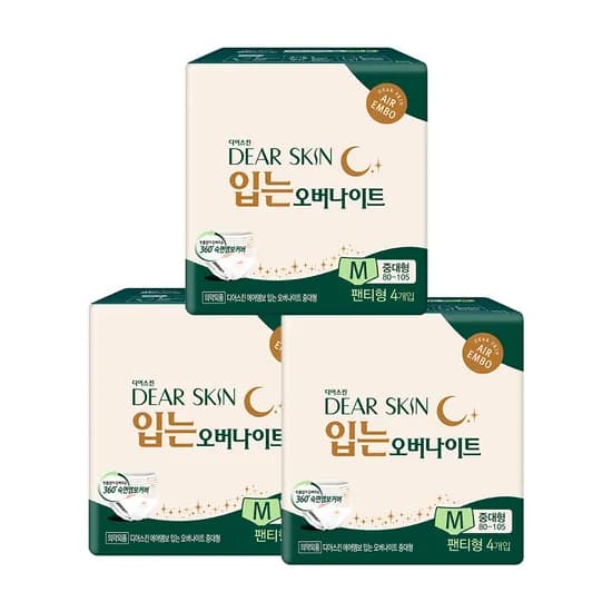 디어스킨 입는 오버나이트 중대형 4매입 3팩