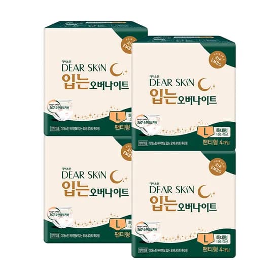 깨끗한나라 디어스킨 입는 오버나이트 특대형 4매입 4팩