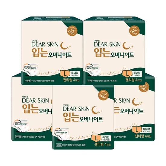디어스킨 입는 오버나이트, 특대형, 4매입, 5팩