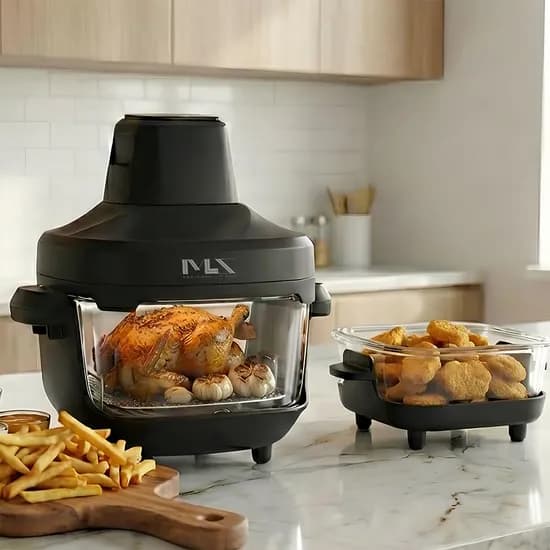미라스 듀얼바스켓 글라스 에어프라이어, MS-4015PC, 4.5L+1.2L, 블랙, 1개