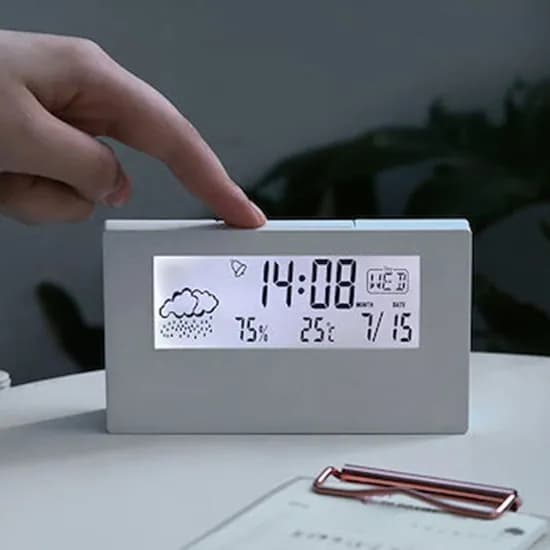 스마트 디지털 LED 무소음 온습도계 시계, 화이트, 1개