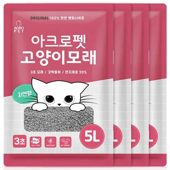아크로펫 천연 벤토나이트 고양이모래, 자연향, 5L, 4개